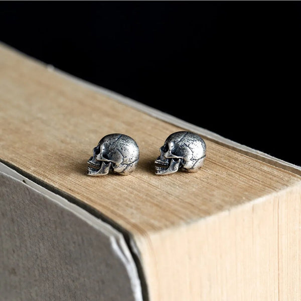 Pendiente de tuerca con forma de calavera retro, creativo, de plata de ley 925, estilo punk callejero moderno para hombres y mujeres