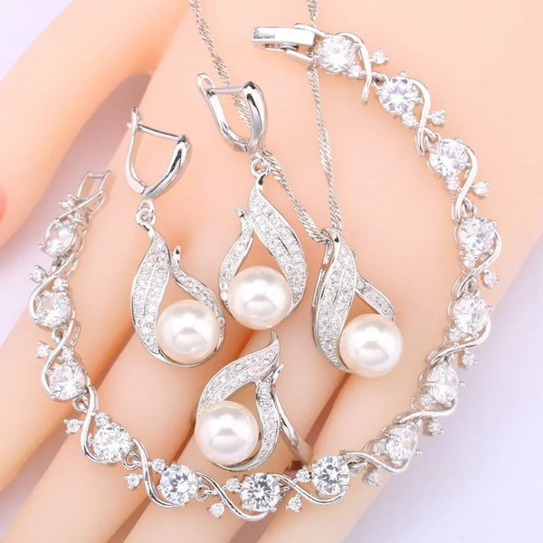 Natural White Pearl Necklace Set For Women