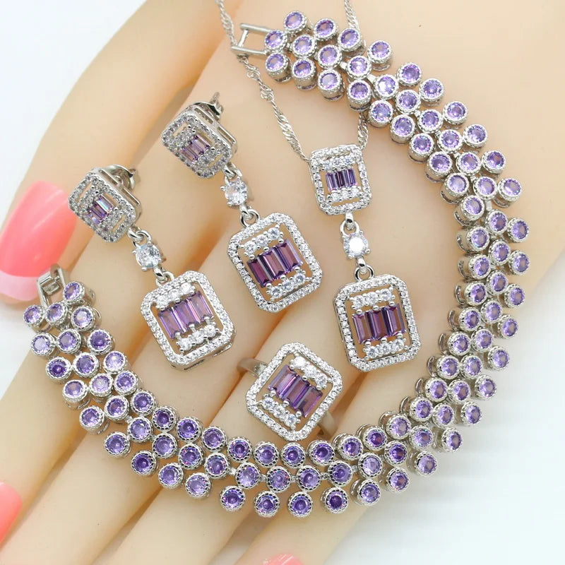Purple Zirconia Dubai Wedding Jewelry Sets for Women