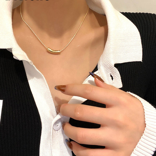 Stainless Steel Geometric Arc Cylindrical Pendant Necklace