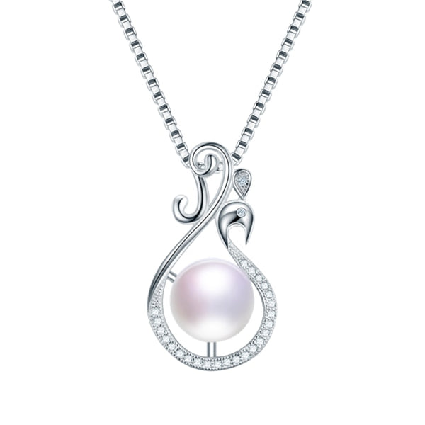 Collar con colgante de pavo real y circonitas en plata de ley 925 con perla para mujer
