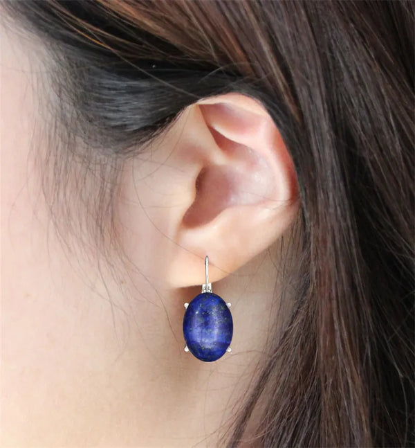 Pendientes vintage de lapislázuli natural con ojo de tigre para mujer