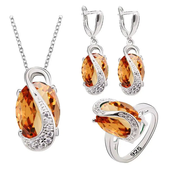 Champagne Semi-precious Silver Color Jewelry Sets for Women