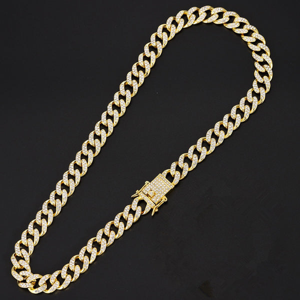 Cadena de eslabones cubanos de Miami con cristales brillantes de estilo hip hop
