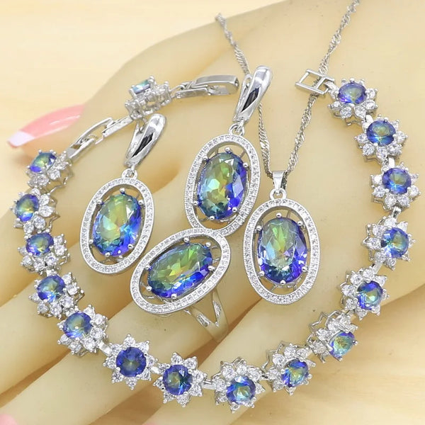 Blue Rainbow Semi-precious 925 Silver Jewelry Sets for Women