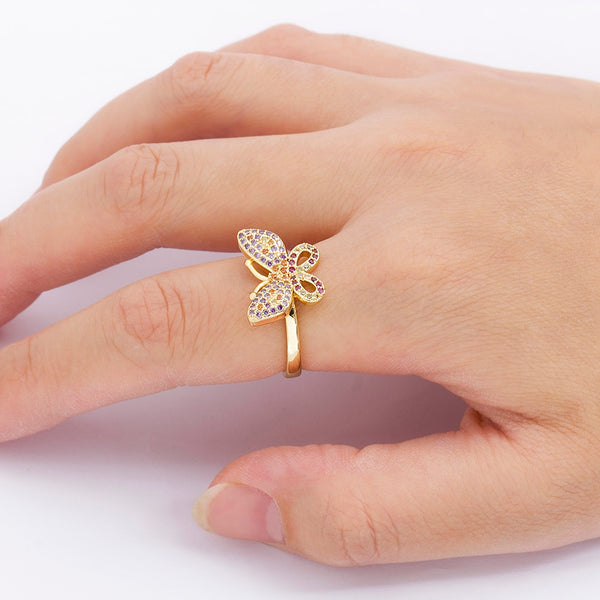Fashion European and American New Style Copper Zircon Butterfly Ring