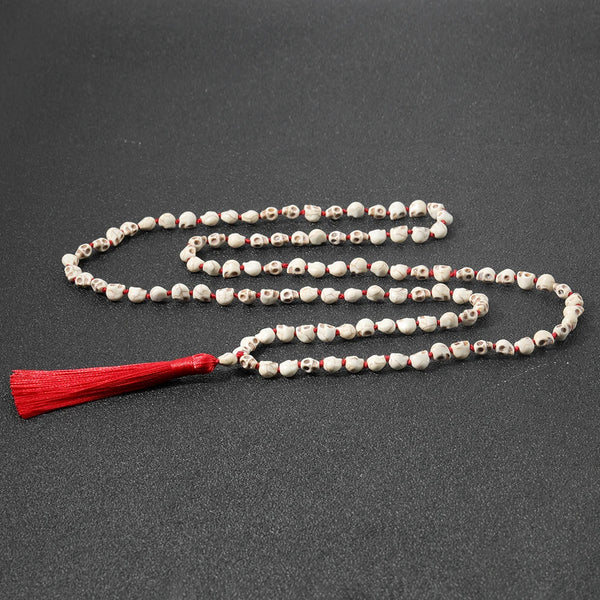 Collar Mala 108 con cuentas de calavera de hueso de imitación para hombre, estilo no convencional