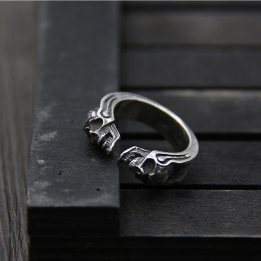 Unibabe Pure silver skull Fashion Open Ring men women Real silver Double skull Rings