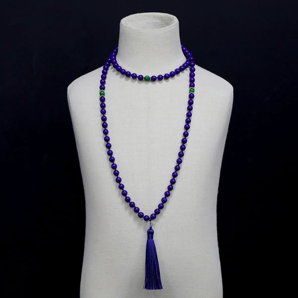 Collar anudado con cuentas de lapislázuli y malaquita verde de 8 mm para hombre y mujer.