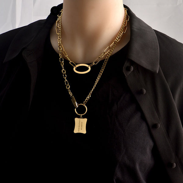 Stainless Steel Geometric Carved Letter Pendant Necklace