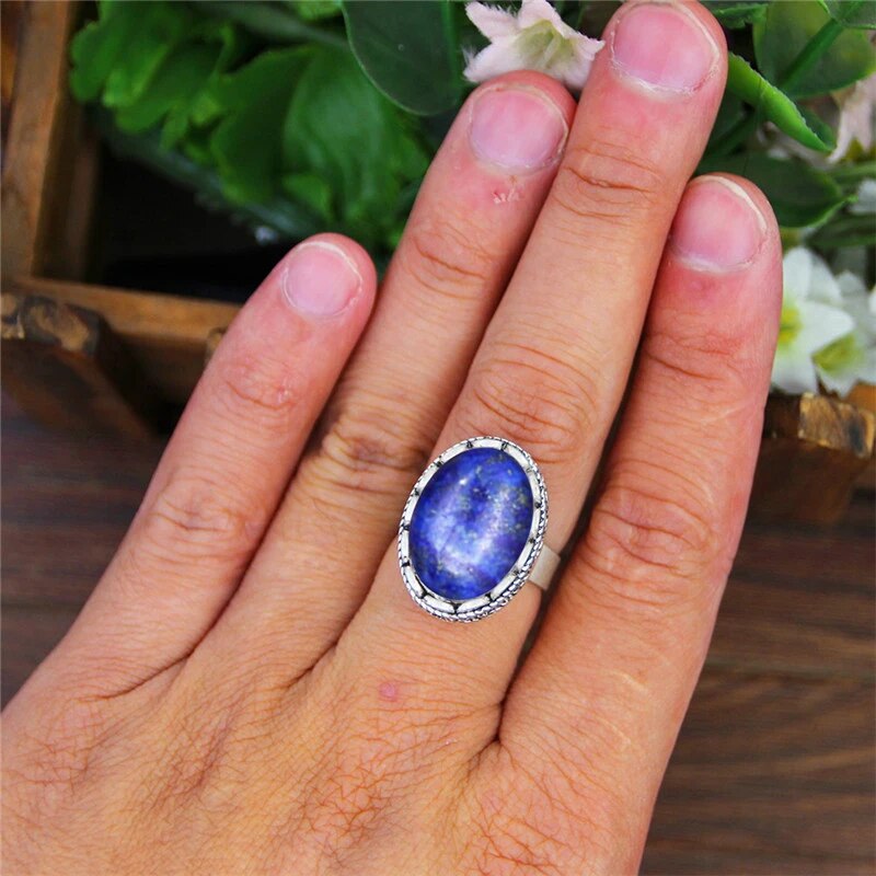 Vintage Natural Lapis Lazuli Necklace Ring Stud Earring Jewelry Sets