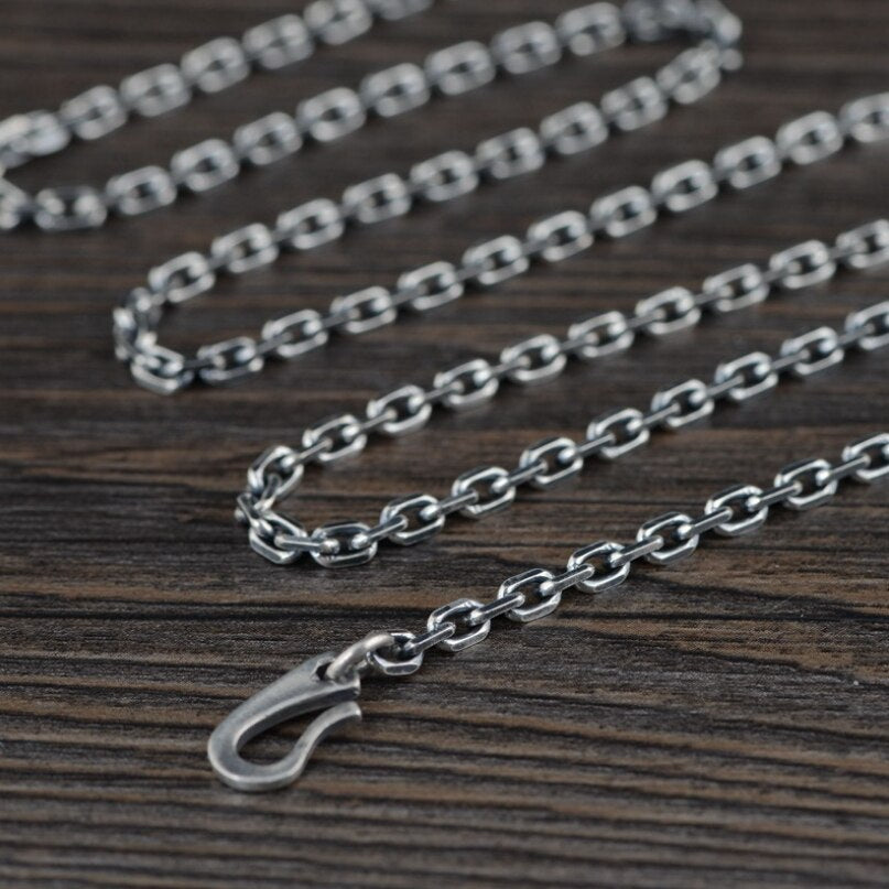 Pure Silver 3mm Thick Retro Hook Lock O Link Chain Necklace