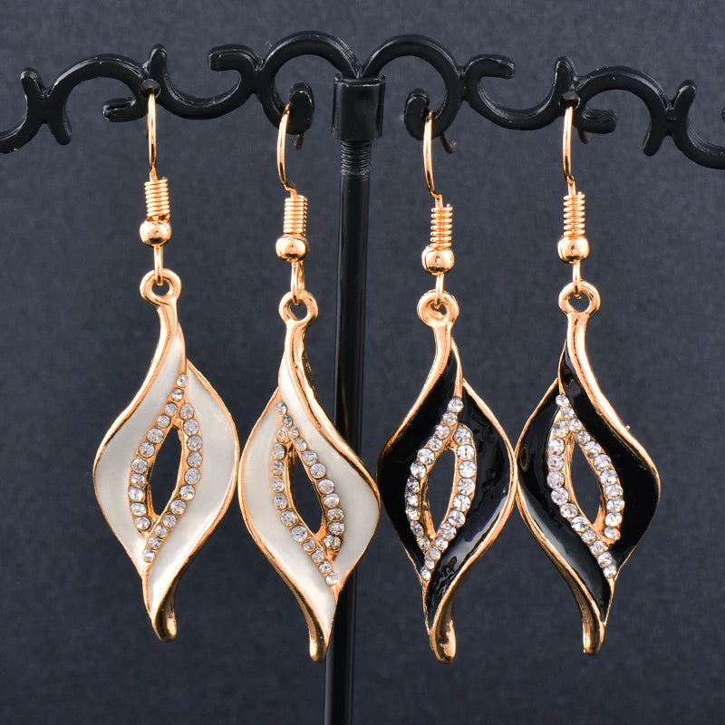 Charm White Black Enamel Earrings For Women Gold Color Leaf Drop Earrings