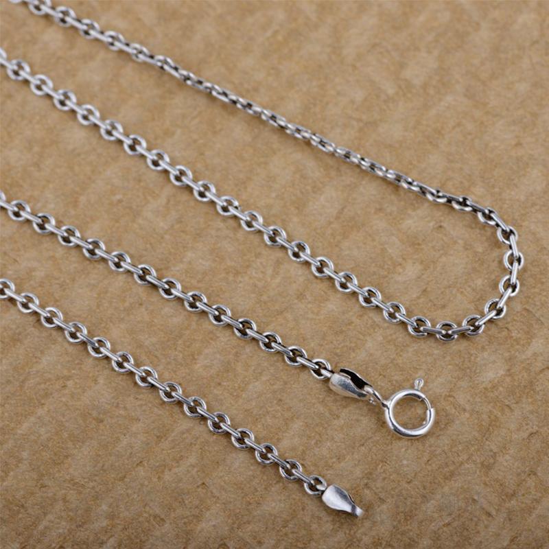 S925 Sterling Silver Vintage Round Buckle Cross Chain Necklace Woman men