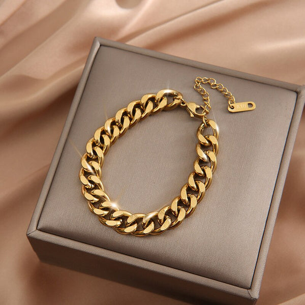 316L Stainless Steel 2021 Punk Simple Cuban Link Chain Bracelet Women