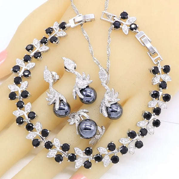 Black Pearl Wedding Jewelry Sets For Women