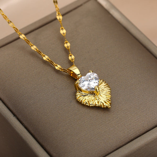 Goth Heart Necklace For Women Friend Gold Color Stainless Steel Chain