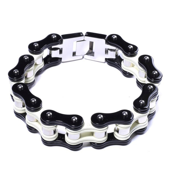 Pulseras de cadena de bicicleta para hombre, brazaletes negros con eslabones de cadena de motocicleta.