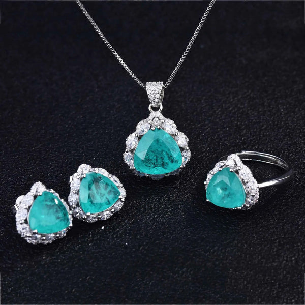 Conjuntos de joyas vintage de turmalina Paraiba con forma de triángulo de imitación para mujer, collares colgantes
