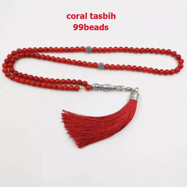 Regalo de Eid 99 Tasbih de coral rojo natural Todo es nuevo Pulseras de moda para mujer