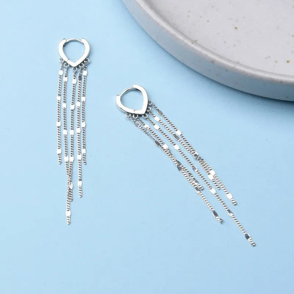 Pendientes de borla de plata de ley 925 auténtica para mujer, con forma de corazón y gancho para la oreja.