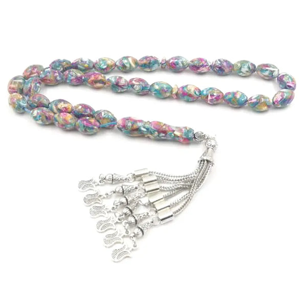 Recién llegado Tasbih mezcla de colores naturales con concha de mar natural, regalo especial musulmán, 33 cuentas de oración