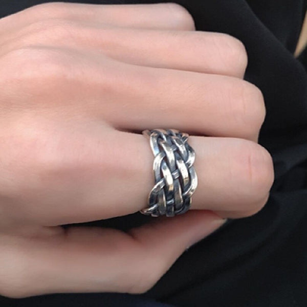 Anillo trenzado de plata 925 para hombre y mujer.