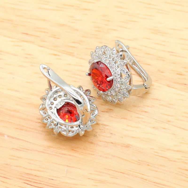 Red Zirconia Dubai Silver Color Jewelry Sets For Women