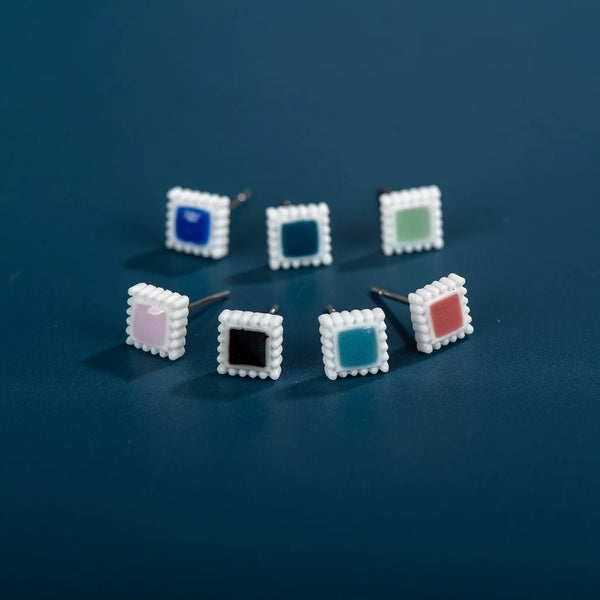 Small And Exquisite Squre Multicolor Ceramic Earrings