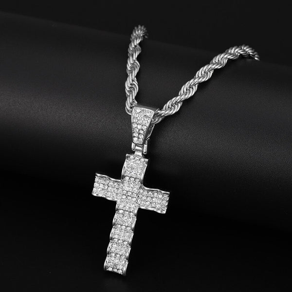 BLACK BADGE Hip Hop Men Cross Pendant Necklace Religious Chain Necklace