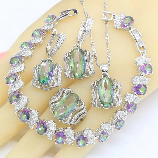 Rainbow Multi Color Topaz Bracelet Earrings Rings Necklace Pendant Gift