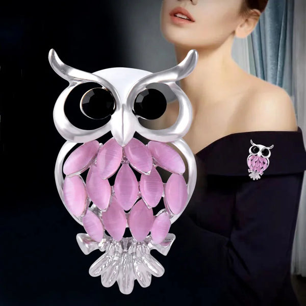 Broches de búho vintage para mujer, alfiler de animal, ópalo rosa, accesorios de boda