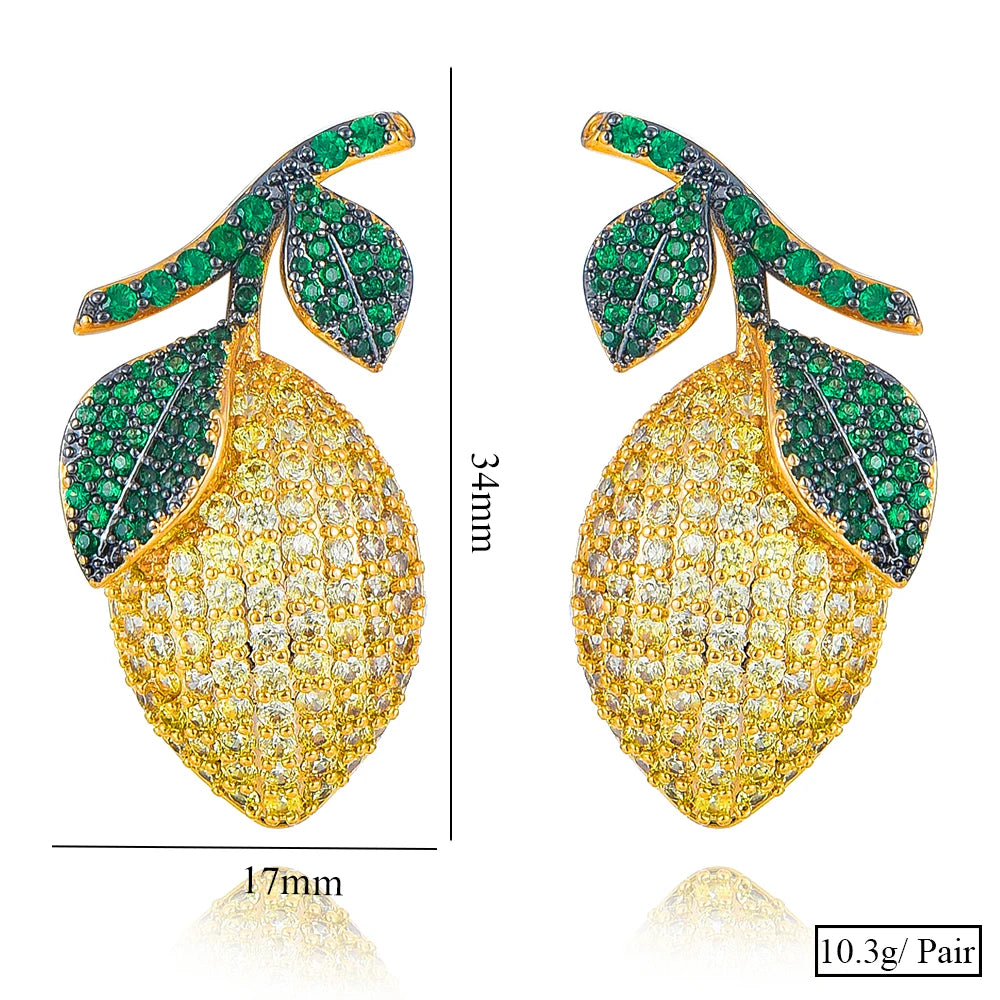 Luxury Cute yellow lemon Shiny Earrings for Women