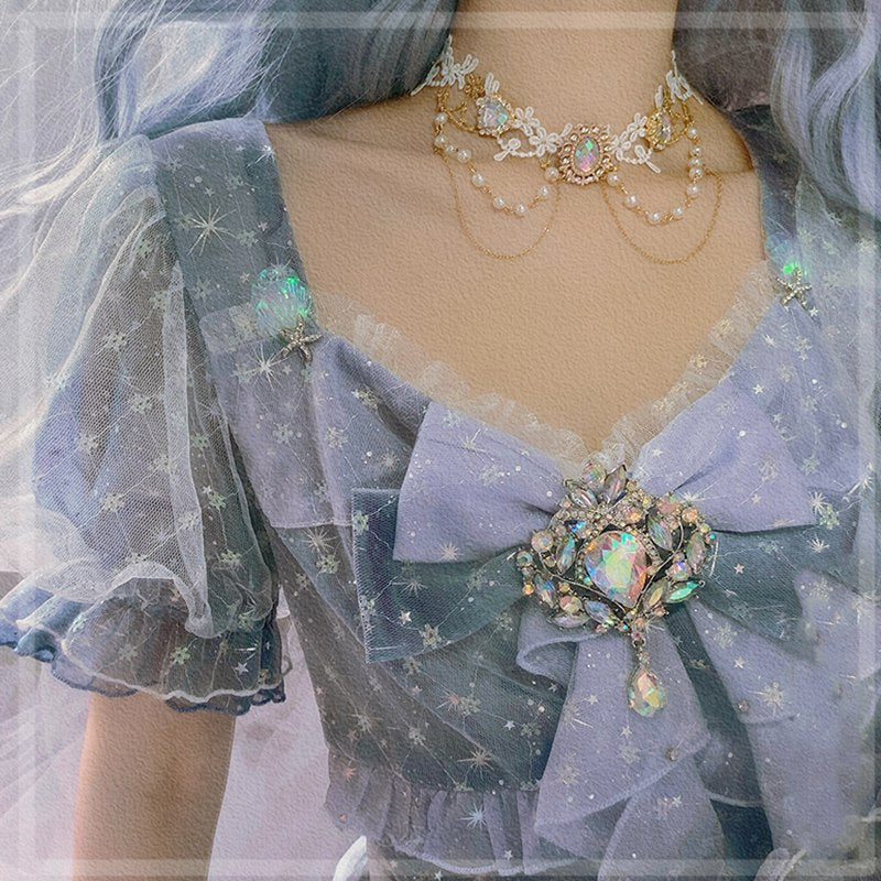 Korean Elegant Baroque Lace Flower Heart Crystal Choker Necklace For Women