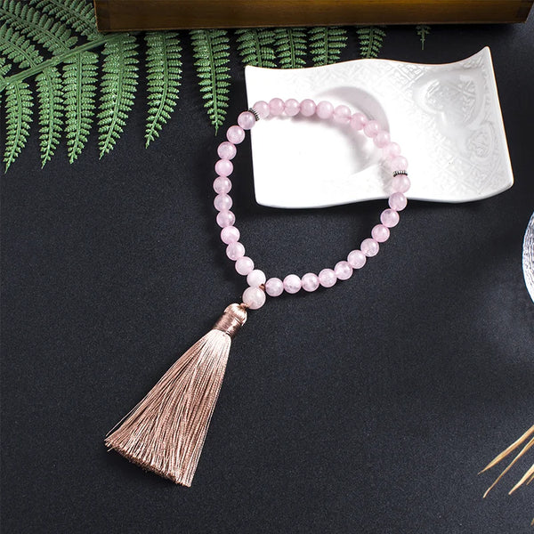 Pulsera islámica musulmana Tasbih de cuarzo rosa de 8 mm con 33 cuentas para hombre y mujer