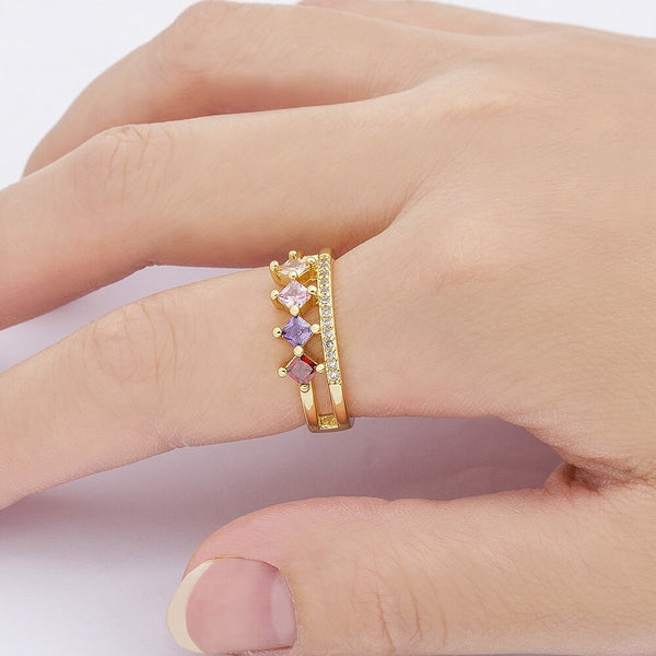 Anillos de corona de circonita cúbica arcoíris de color dorado de alta calidad en 12 estilos
