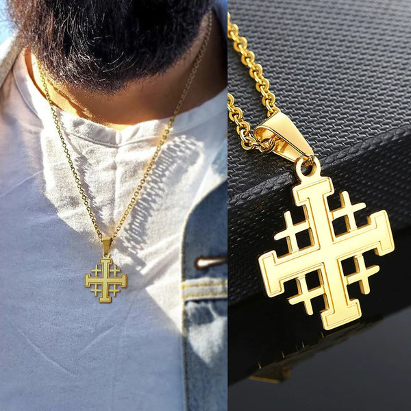 CROSS NECKLACE FOR MEN BIBLE CRUSADERS STAINLESS STEEL PENDANT