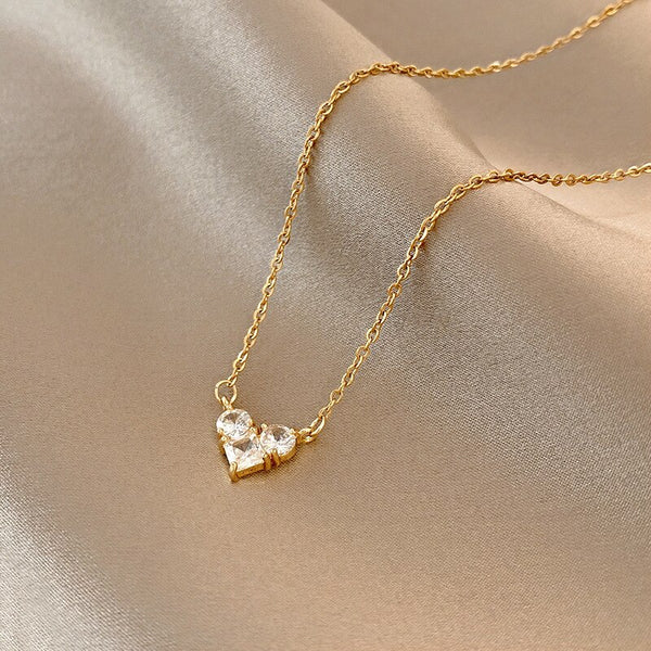 Stainless Steel Love Heart Zircon Necklace