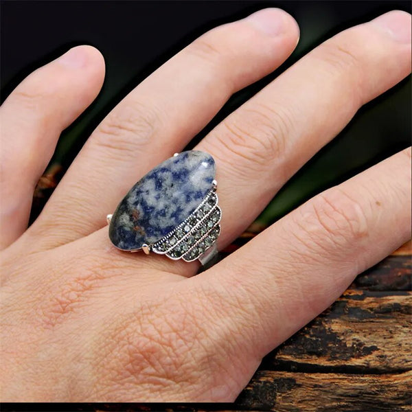 Anillos vintage de piedra natural de río con forma de ojo para mujer