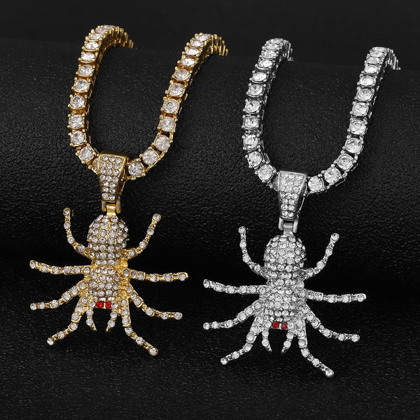 Men Hip Hop Spider Pendant Necklace With 4mm Zircon Tennis Chain