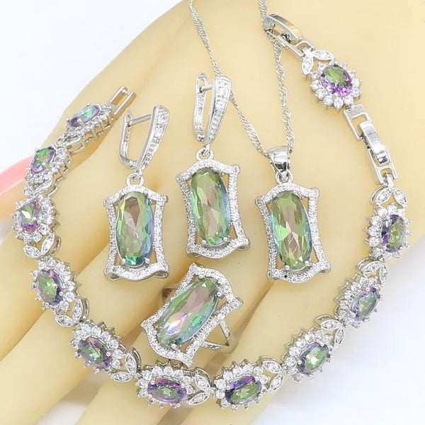 Geometric Rainbow Zircon Wedding Jewelry Sets For Women
