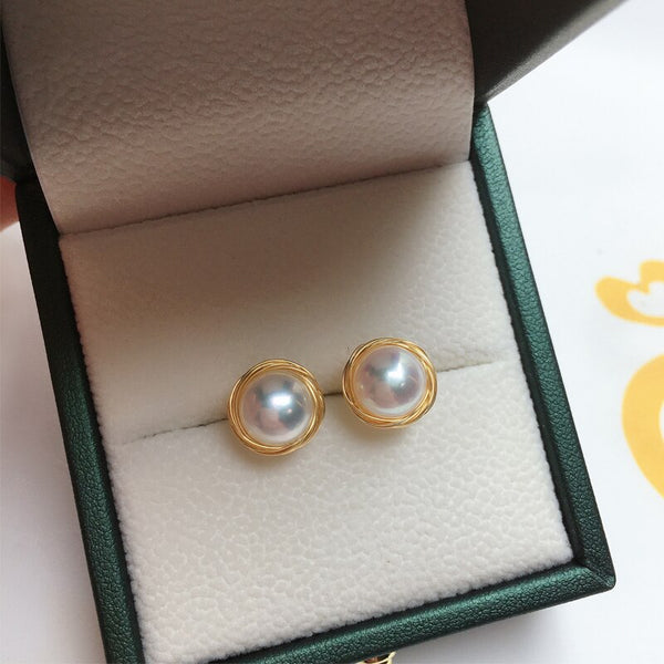 Pearl Earrings For Women Gold Thread Winding Jewelry
