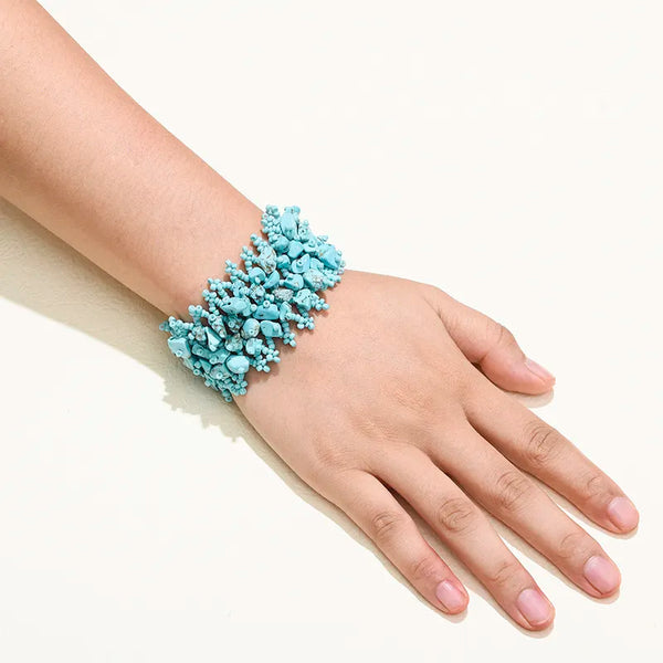 Pulseras de cuentas de piedra natural azul bohemia para mujer