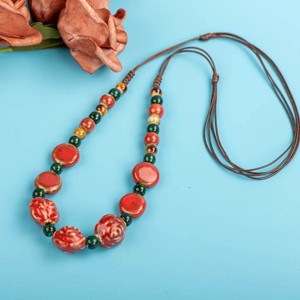 Porcelain Rose Colorful Retro Irregular Shape Ceramic Beads Gift Neckalce