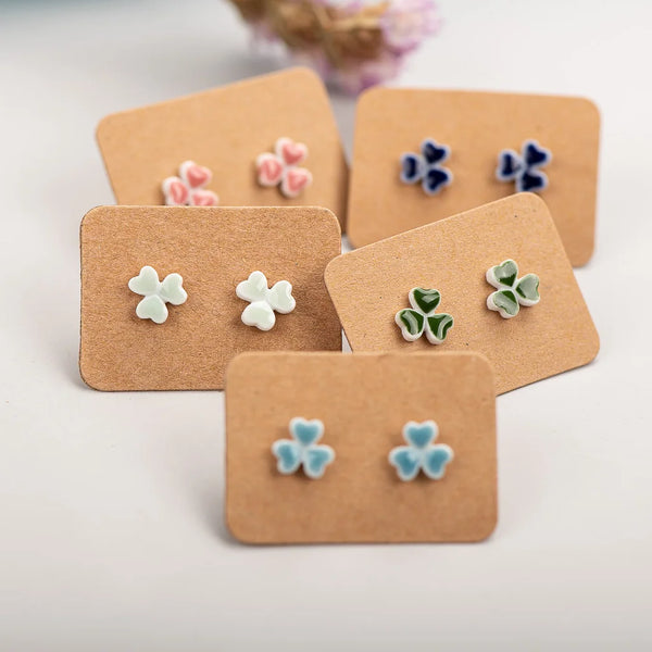 Forest Element Multicolor Small Clover Ceramic Earrings