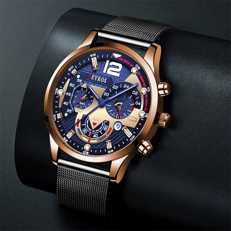 Men Watch Luxury Gold Stainless Steel Mesh Belt Quartz Watches