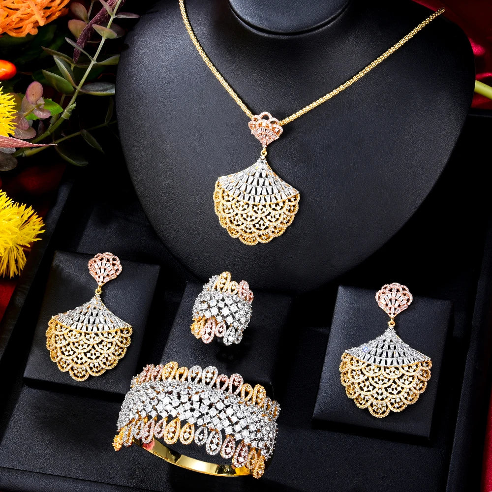 Gorgeous Luxury Big Necklace Earrings Bangle Ring Jewelry Sets