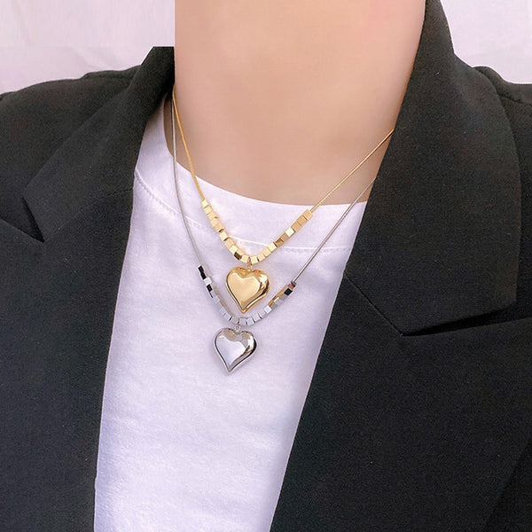 316L Stainless Steel Love Pendant Geometric Square Stitching Fashion Punk Necklace Women