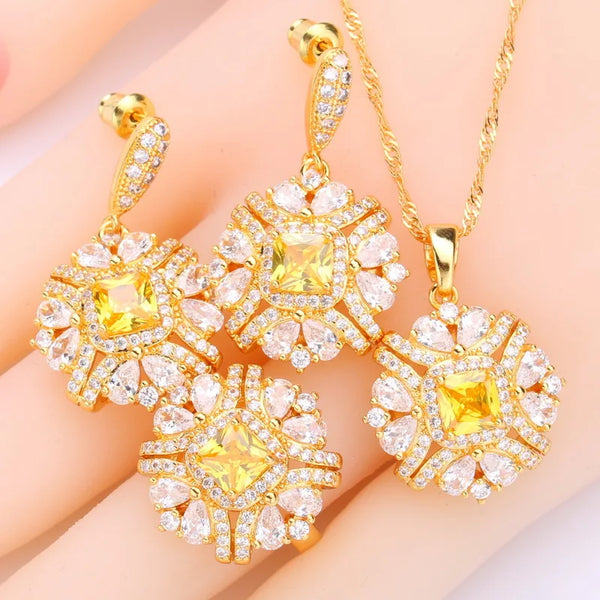 Blue Yellow Zircon Gold Color Jewelry Sets for Women