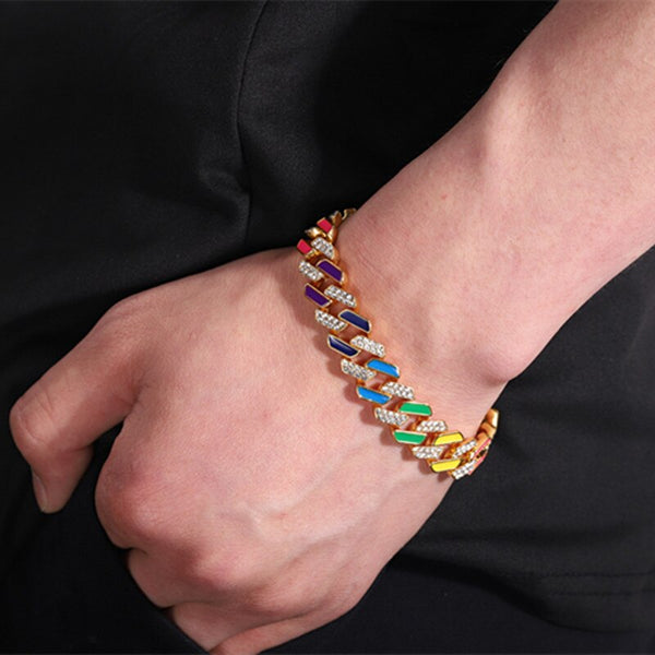 Iced Out Bracelet 8/9/10 inch Bling CZ Multicolor Color Miami Link Bracelet